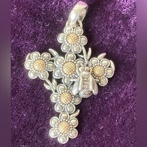 KC Studio Kieselstein-Cord .925/14K detailed cross pendant bee sunflowers EUC